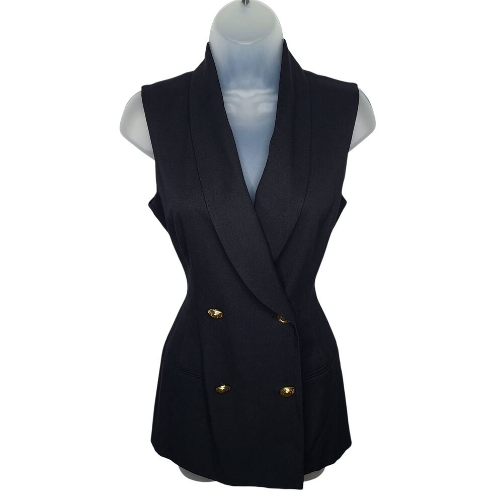 Vintage 90s Double Breasted Sleeveless Vest Top 6P Small Minimalist Gold Buttons